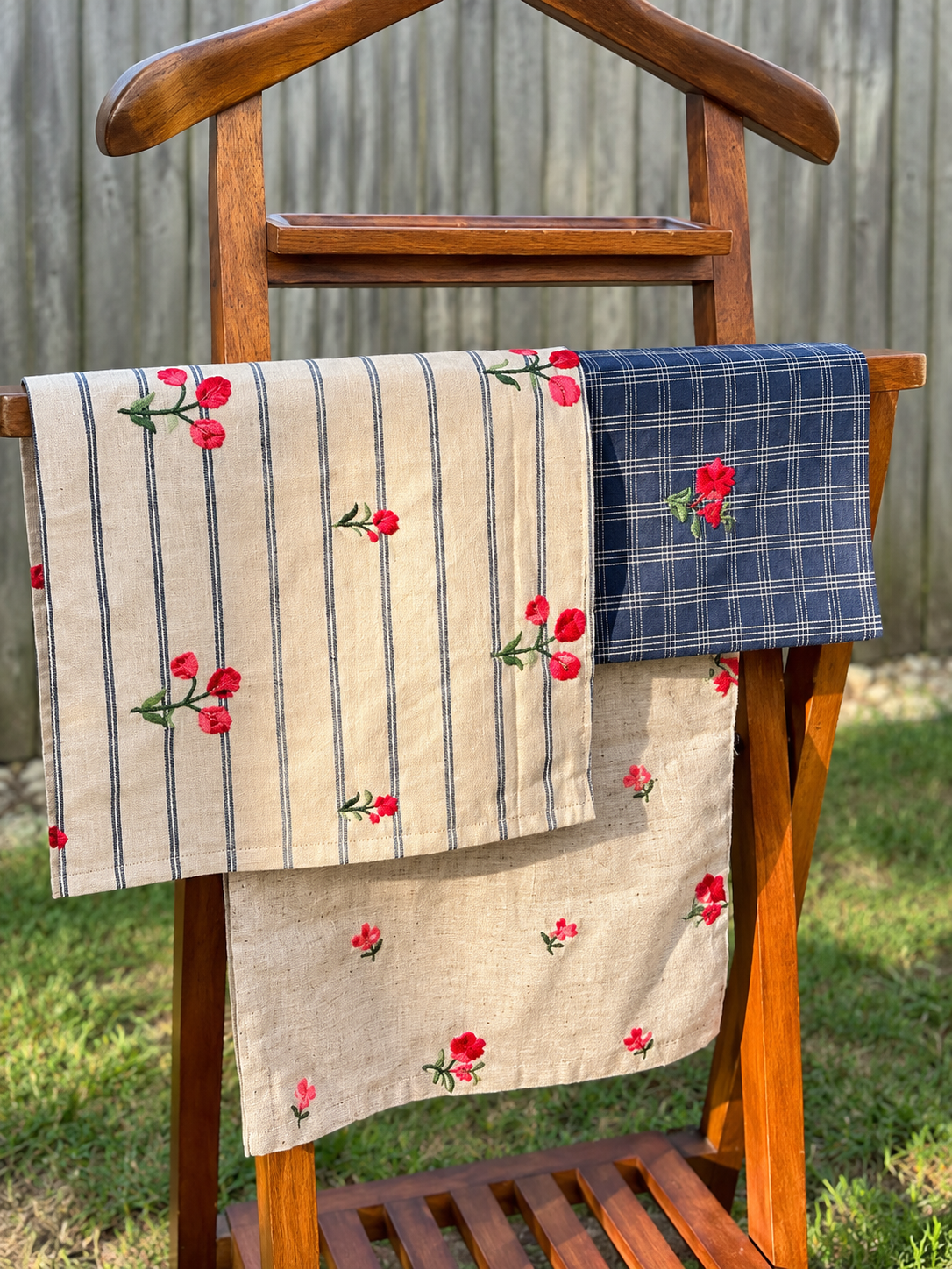 Berry Stripe Check Navy napkin