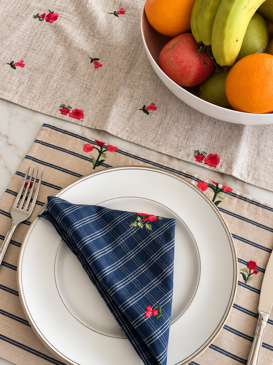 Berry Stripe Check Navy napkins